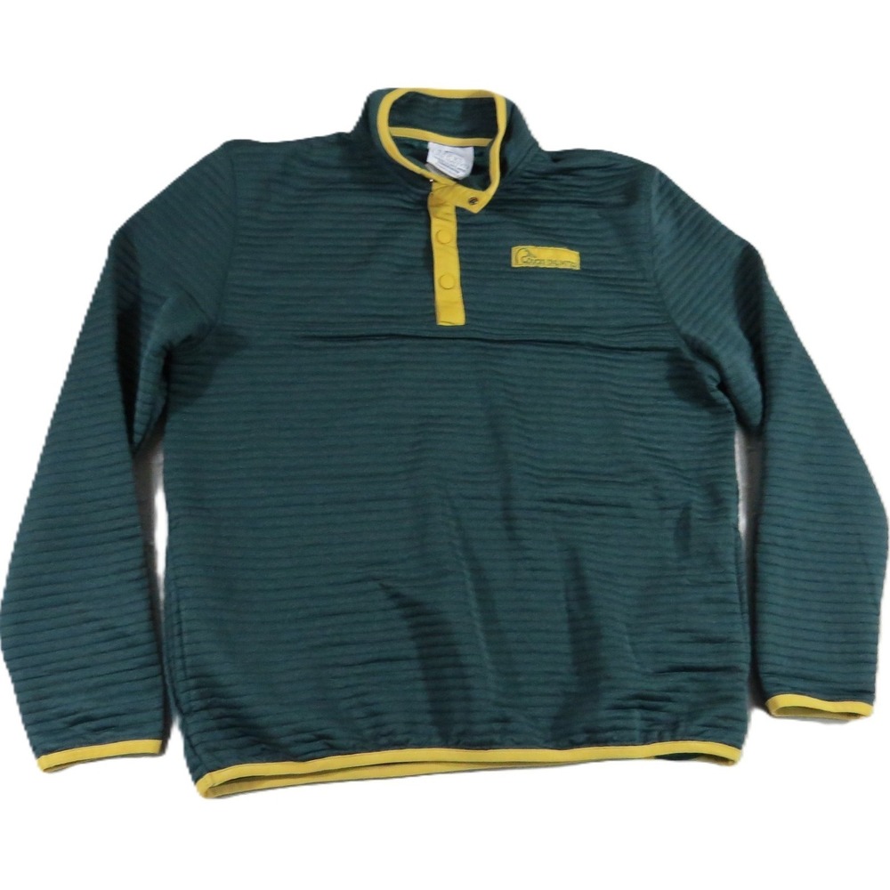 Ducks Unlimited Fleece Pullover Men Large Green Ribbed Snap‎ T Neck Jacket VTG
